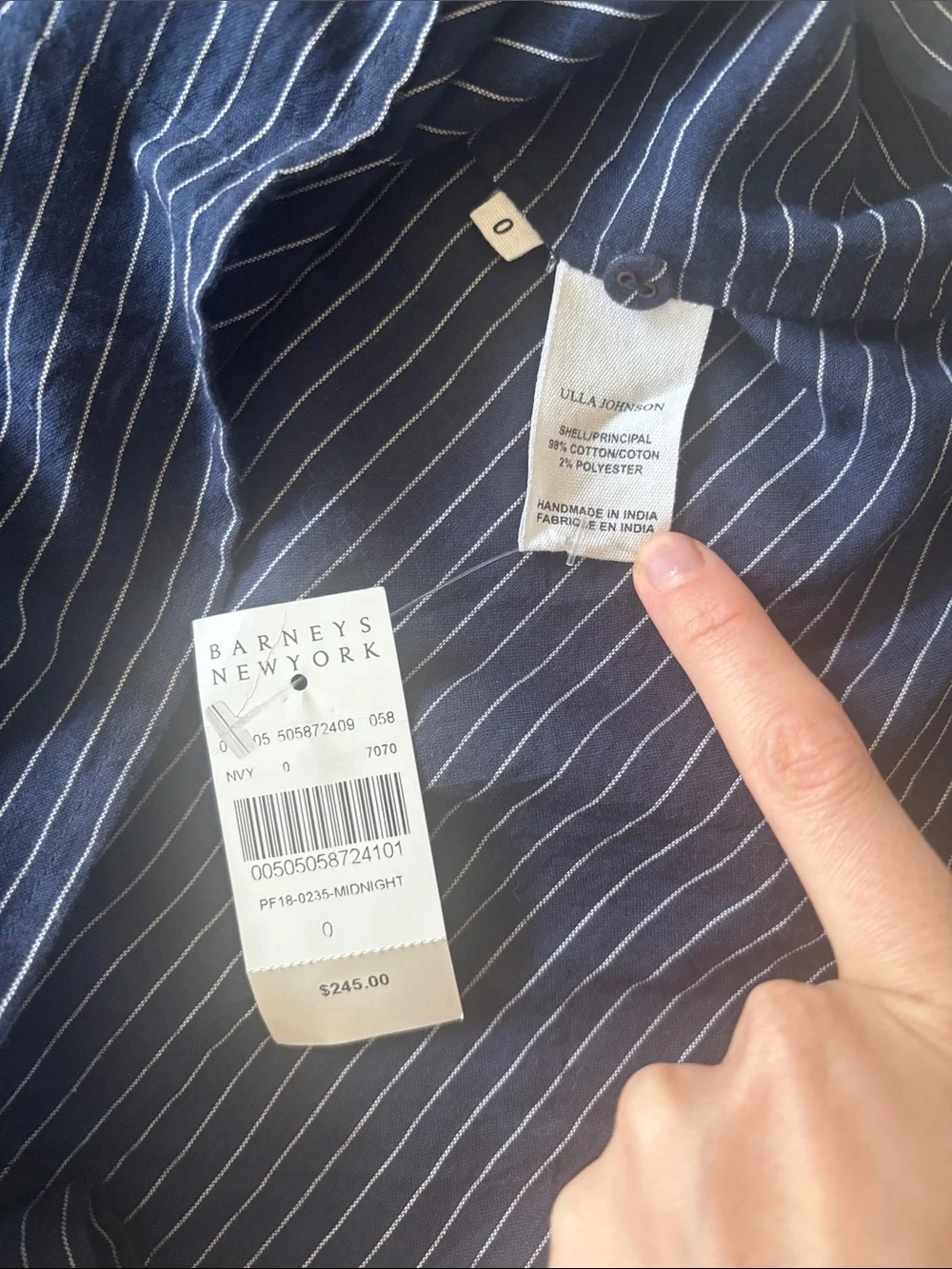 Ulla Johnson Navy Striped Puff-Sleeve Blouse - With Tag from Barneys